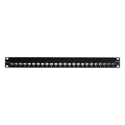 Patch Panel UTP de 24 Puertos / Categoría 6 / Plano / 1UR / Precargado con Jacks Z-MAX / Acero 18 Gauge