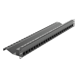 Patch Panel UTP de 24 Puertos / Categoría 6 / Plano / 1UR / Precargado con Jacks Z-MAX / Acero 18 Gauge