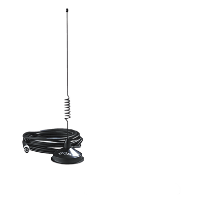 Antena Móvil / Banda Ancha 800-896 MHz / Ganancia 3.2 dB / Potencia 10 W / Cable RG-58 3.7 m (12.1 ft) / Montaje Magnético 8 Polos / Conector TNC Macho