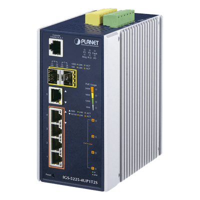 Switch Industrial Administrable / 4 Puertos Gigabit Ultra PoE 60W / 2 Puertos SFP / Rango -40°C a 75°C / IP30 / Riel DIN o Pared