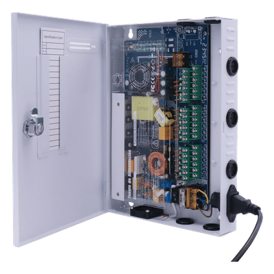 Fuente de Poder CCTV / 18 Canales / 20 A / 200 W / Voltaje Ajustable 11-15 VCC / Filtro de Ruido por Canal / Operación -20°C a 70°C
