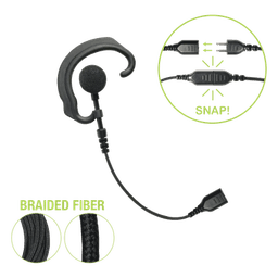 Auricular de Gancho para Oído / Cable de Fibra Trenzada / Conector SNAP / Altavoz Giratorio / Compatible Micrófono Solapa 1 o 2 Hilos