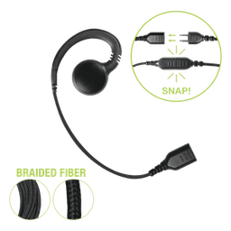 Auricular de Gancho / Altavoz Giratorio 360° / Cable de Fibra Trenzada / Conector SNAP / Compatible con Micrófono de Solapa Serie SNAP
