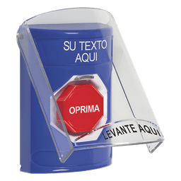 Botón de emergencia con tapa protectora / Restablecimiento con llave / Texto personalizable 2 líneas / LED opcional R/G/B / Montaje en superficie