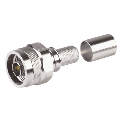 Conector Coaxial N Macho / Ensamble Plegable / Pin Cautivo No Soldable / 50 Ohm / PTFE / Cables RG8-LMR400