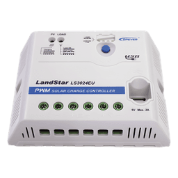 Controlador Solar PWM / 12/24 VDC Auto / 30 A Carga-Descarga / USB 5V 2A / Positivo Común / IP20