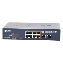 Switch PoE+ / 8 Puertos Gigabit 802.3at / 2 Puertos Uplink / Presupuesto PoE 120 W / Alcance Extendido 250 m (820.2 ft) / Rackeable 1U