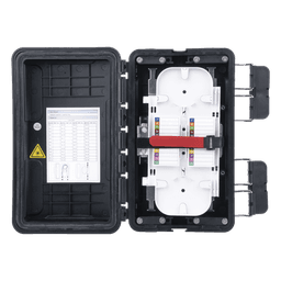 Caja de Distribución de Fibra Óptica / 96 Empalmes / IP65 Exterior / 4 Charolas / Polipropileno + Fibra de Vidrio UV / 2 Entradas 8-20mm y 5-16mm