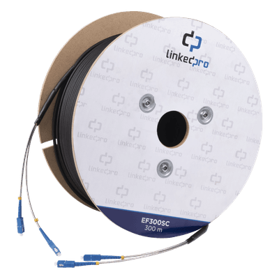 Carrete de Fibra Óptica Monomodo / SC-SC Duplex / 300 m (984.25 pies) / Reforzado con Kevlar / Subterráneo por Tubería