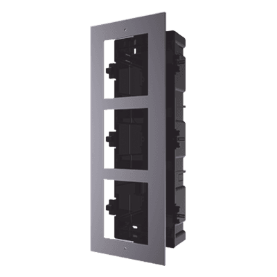 Marco de Instalación Empotrado / 3 Espacios para Módulos de Videoportero / Tapa de Aluminio / Rango Térmico -40°C a +60°C / IP Resistente a Humedad 10%-95%