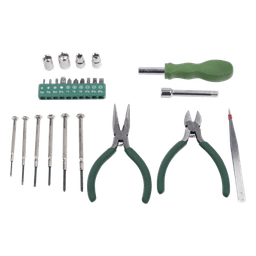 Kit de Herramientas Portátil / 25 Piezas / Estuche Tipo Cartera / Desarmadores de Precisión 1.4-3.0 mm / Dados 5-10 mm / Pinzas 5 Pulgadas