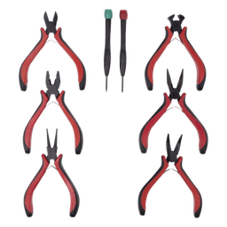 Juego de Herramientas de Precisión / 6 Pinzas de 4.5" / 2 Desarmadores Joyero / Mango Ergonómico / Diseño Compacto