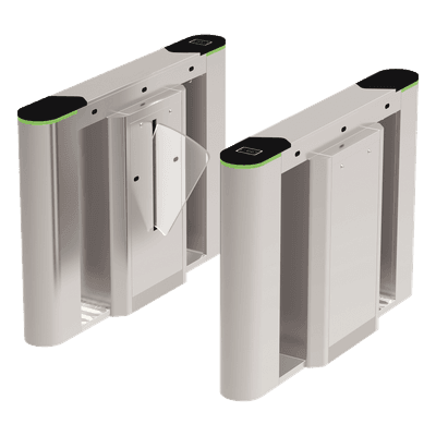 Puerta de cortesía tipo FLAP bidireccional / 30 personas por minuto / Apertura en 1 segundo / Acero inoxidable / Indicadores LED / Alarma por acceso denegado
