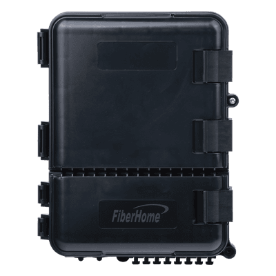 Caja de Distribución de Fibra Óptica / 24 Empalmes / 8 Acopladores SC/APC Simplex / IP55 Exterior / Montaje en Poste