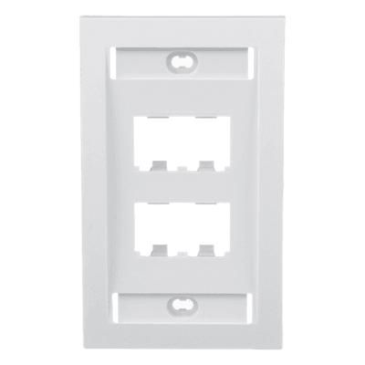 Placa de Pared Vertical / 4 Puertos Mini-Com / 69.8 x 114.3 mm / 2.75 x 4.5 in / Con Espacio para Etiquetas / Blanco