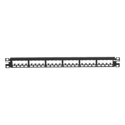 Panel de Parcheo Modular / 24 Puertos / 1UR / Plano / Totalmente Blindado / Acero Inoxidable / Rack 19"