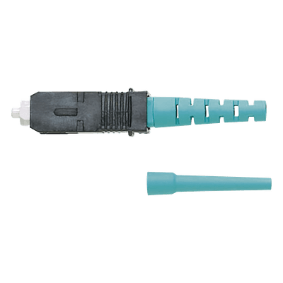 Conector de Fibra Óptica SC Simplex / Prepulido / Multimodo 50/125 OM3/OM4 / Pérdida 0.3 dB / Cerámica Zirconio / Aqua