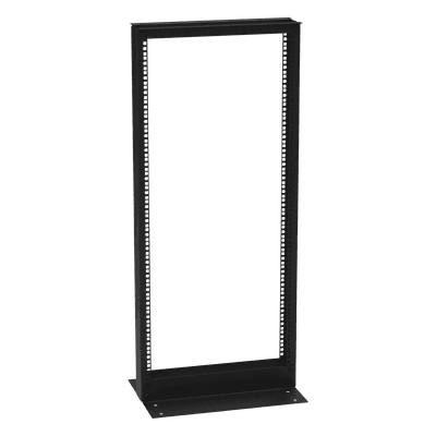 Rack de 2 Postes / 24 Unidades / 19" EIA-310D / Carga 460 kg / Base L para Piso / Acero Cal. 11 y 14