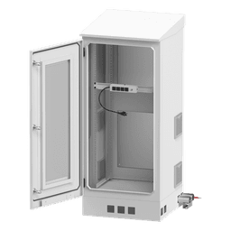 Gabinete de Piso Exterior / Rack 19" 16 U / Ventiladores con Termostato / IP-54 / Espacio para 2 Baterías / 110 VCA / 600 x 1429 x 5 mm
