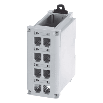 Panel de Parcheo Modular / Riel DIN 35 mm / 8 Puertos Mini-Com / UL94V-0 / -10 a 60°C / Gris