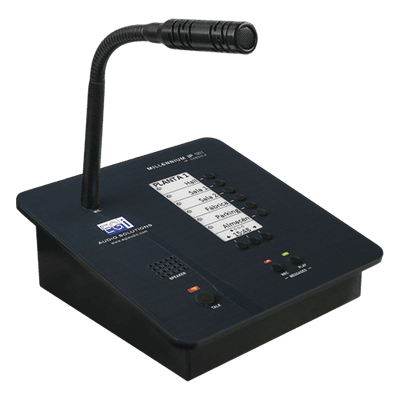 Consola de Avisos Multizona IP / Audio 16 bits 44.1 kHz / Display Tinta Electrónica / Micrófono Electret / 6 Teclas Directas / Grabación de Mensajes
