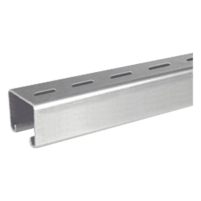 Unicanal Perforado / 4 x 4 cm / Calibre 16 / 3 m (9.8 ft) / Pregalvanizado Electrolítico / 1.5 mm Espesor