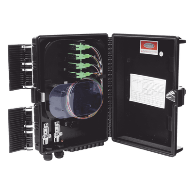 Cierre de Empalme de Fibra Óptica / 24 Fusiones / 16 Puertos Drop / IP65 / -40°C a +85°C / Instalación Poste-Pared-Aérea