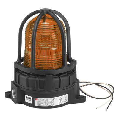 Luz de Advertencia LED / Ubicaciones Peligrosas / 24 VCD / Ámbar / IP66 e IP69K / -50°C a 66°C / Montaje Superficie o Tubería 3/4"