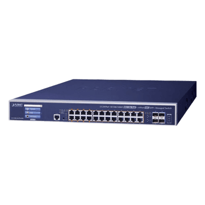 Switch Administrable Capa 3 / 24 Puertos Gigabit PoE++ 802.3bt 75 W / 600 W PoE Total / 4 Puertos 10G SFP+ / Pantalla Táctil LCD / Fuente Redundante CA/CC