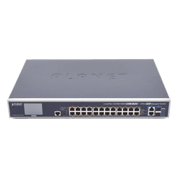 Switch Administrable L3 / 24 Puertos Gigabit PoE 802.3bt / 2 Puertos 10G SFP+ / Pantalla Táctil LCD / Fuente Redundante / 600W