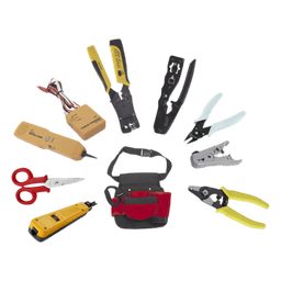 Kit de Herramientas para Instalador de Redes / 9 Piezas / Pinza Pelacables con Probador / Ponchadora Pass Through / Rastreador de Cable / Bolsa 21x11.5x3.4 cm