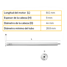Motor para Persianas / Inalámbrico RTS / Batería Recargable de Litio / Silencioso / Control por App y Asistentes de Voz / Máx 2.3 x 3 m (7.5 x 9.8 ft)