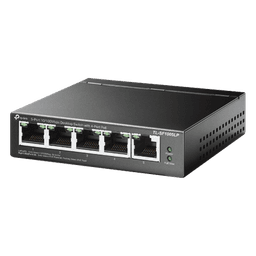 Switch PoE No Administrable / 5 Puertos 10/100 Mbps / 4 Puertos PoE 802.3af / Presupuesto 41 W / Extensión PoE 250 m (820 ft) / Sin Ventilador