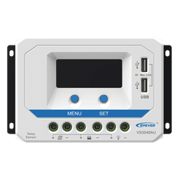 Controlador Solar PWM / 30A / 12/24/36/48V Auto / Tierra Positivo Común / Doble USB 2.4A / Pantalla LCD