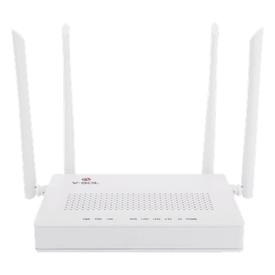 ONU Dual G/EPON / Wi-Fi AC Doble Banda / 2x LAN Gigabit / 1x FXS / 4 Antenas 5 dBi / 12V 1A