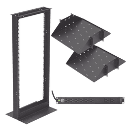 Kit de Rack 19" / 24 UR / 2 Charolas Centrales / PDU 10 Tomas 110 VCA / 15 A Máx.
