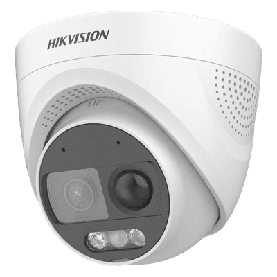 Cámara Turret TURBOHD / 2 Megapixel 1080p / Imagen a Color 24/7 / Luz Blanca 20 m (65.6 ft) / Sensor PIR 110° / Sirena 93.5 dB / Estrobo Rojo-Azul / IP67 / WDR 130 dB / Micrófono Integrado