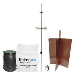 Kit Pararrayos / Electrodo de Cobre de Alta Sección / Pararrayos de Aluminio con Ionización / Radio de Cobertura 72° / Diseño para Excavaciones Poco Profundas / Cumple Estándares Internacionales de Telecomunicaciones