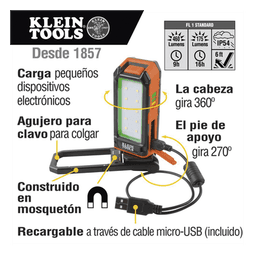 Lámpara LED de Trabajo / 460 Lúmenes / Autonomía 9 h / Recargable USB / Magnética / IP54