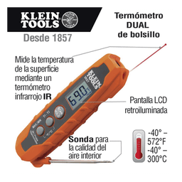 Termómetro Dual IR/Sonda / -40 a 300 °C (-40 a 572 °F) / Relación D:S 8:1 / IP54 / Retroiluminado