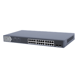 Switch PoE+ Administrable / 24 Puertos Gigabit / 2 Puertos SFP / PoE Extendido 250 m (820.2 ft) / 370 W / 56 Gbps