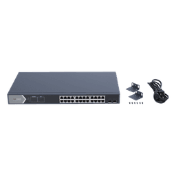 Switch PoE+ Administrable / 24 Puertos Gigabit / 2 Puertos SFP / PoE Extendido 250 m (820.2 ft) / 370 W / 56 Gbps