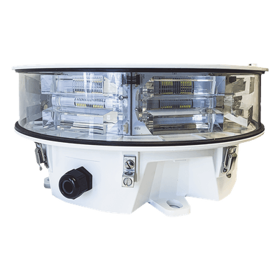 Baliza LED de Obstáculos Intensidad Media / 20,000 cd Blanco / 360° Horizontal / IR 246 mW/sr / IP66 NEMA 4 / AC / 656 ft Cobertura