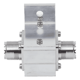 Protector RF Coaxial / Rango 1.5 a 700 MHz / Supresión 20 kA / Potencia HF 2 kW / Conectores UHF Hembra / Ceja Lateral