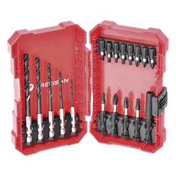 Juego de Puntas y Brocas / 18 Piezas / Entrada Hexagonal 1/4" / PH, Torx, Cuadradas / Brocas 2-6 mm / Estuche Organizador