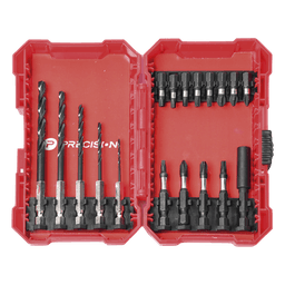 Juego de Puntas y Brocas / 18 Piezas / Entrada Hexagonal 1/4" / PH, Torx, Cuadradas / Brocas 2-6 mm / Estuche Organizador
