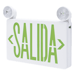 Letrero de Emergencia LED / Dual Salida y Luz de Emergencia / Montaje Universal Pared-Lateral-Techo / Doble Voltaje 120-277 VAC / Batería 6V 4.5Ah / Consumo 3W