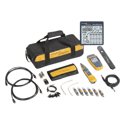Kit Verificador de Red / Comprobación Voz-Datos-Video / Pantalla LCD Retroiluminada / Detección PoE 90W / Sonda Intellitone Pro 200 / 295 ft (90 m)
