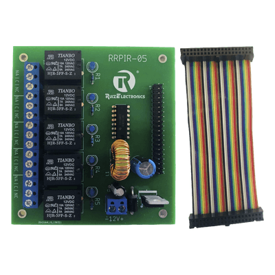Tablilla interfaz de relevadores / 5 canales / 10A @ 120VCA / Arnés 20x2 pines / 32.8 pies / Raspberry Pi 40 pines