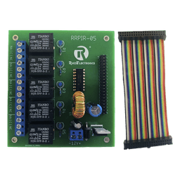 Tablilla interfaz de relevadores / 5 canales / 10A @ 120VCA / Arnés 20x2 pines / 32.8 pies / Raspberry Pi 40 pines
